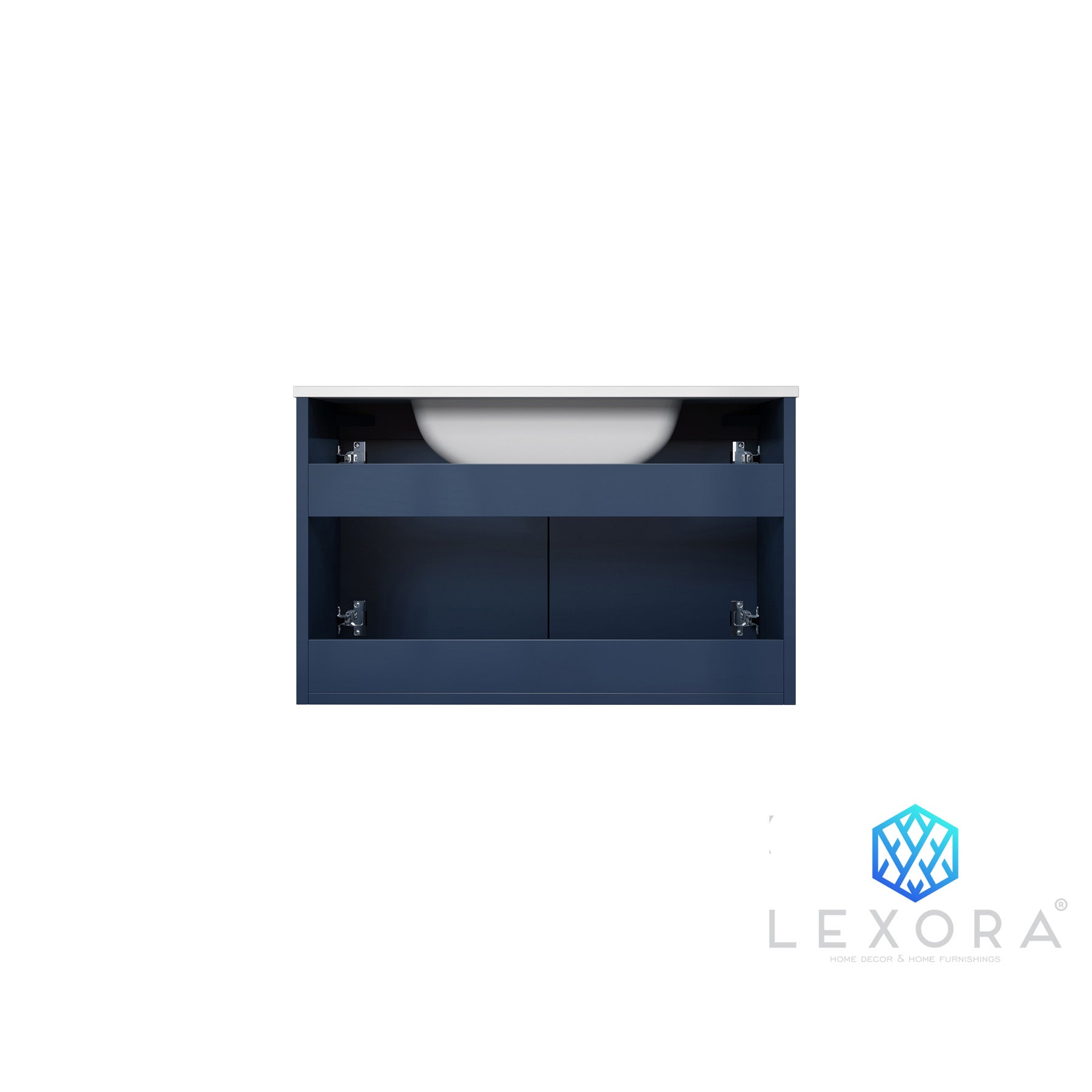 Geneva 30" Navy Blue Single Vanity, White Carrara Marble Top, White Square Sink and 30" LED Mirror w/ Faucet