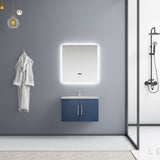 Geneva 30" Navy Blue Single Vanity, White Carrara Marble Top, White Square Sink and 30" LED Mirror