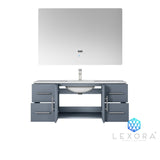 Geneva 48" Dark Grey Single Vanity, White Carrara Marble Top, White Square Sink and 48" LED Mirror w/ Faucet