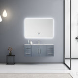Geneva 48" Dark Grey Single Vanity, White Carrara Marble Top, White Square Sink and 48" LED Mirror w/ Faucet
