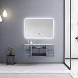 Geneva 48" Dark Grey Single Vanity, White Carrara Marble Top, White Square Sink and 48" LED Mirror w/ Faucet