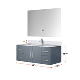 Geneva 48 in. Bathroom Floating Bathroom Vanity With Undermount Ceramic Sink With White Carrara Marble Top