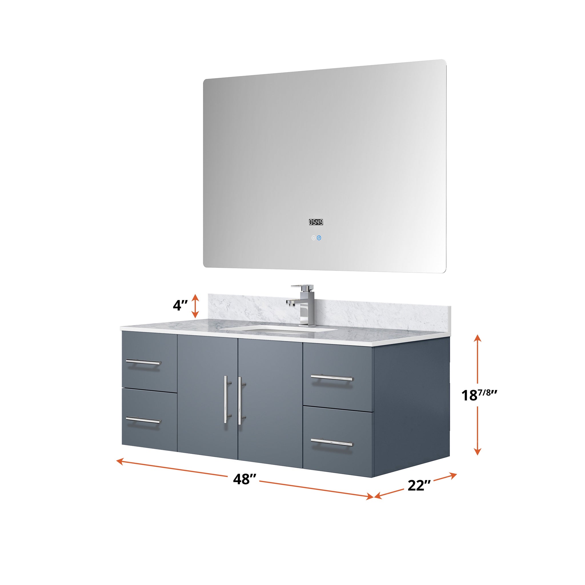 Geneva 48 in. Bathroom Floating Bathroom Vanity With Undermount Ceramic Sink With White Carrara Marble Top