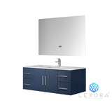 Geneva 48" Navy Blue Single Vanity, White Carrara Marble Top, White Square Sink and 48" LED Mirror