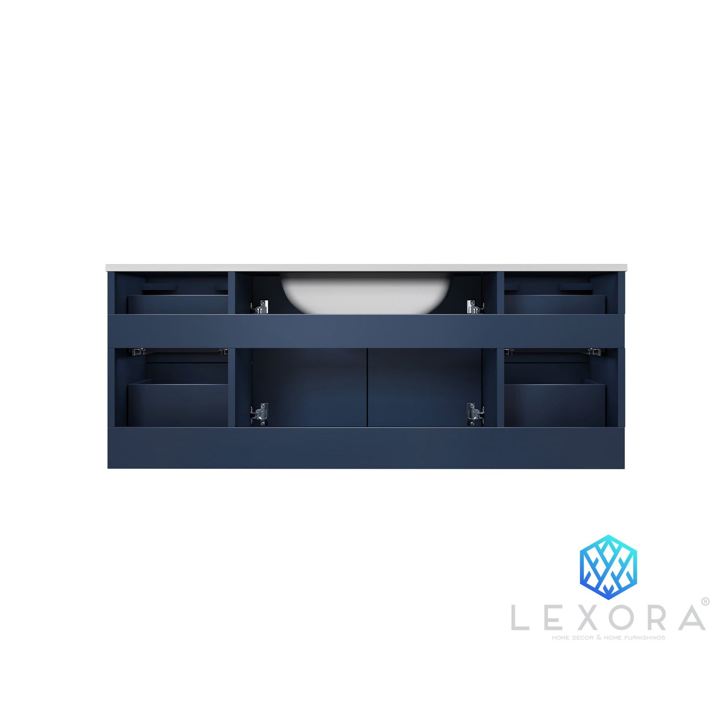 Geneva 48" Navy Blue Single Vanity, White Carrara Marble Top, White Square Sink and 48" LED Mirror w/ Faucet