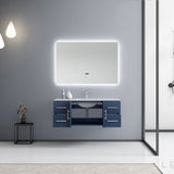 Geneva 48" Navy Blue Single Vanity, White Carrara Marble Top, White Square Sink and 48" LED Mirror