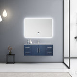 Geneva 48" Navy Blue Single Vanity, White Carrara Marble Top, White Square Sink and 48" LED Mirror w/ Faucet
