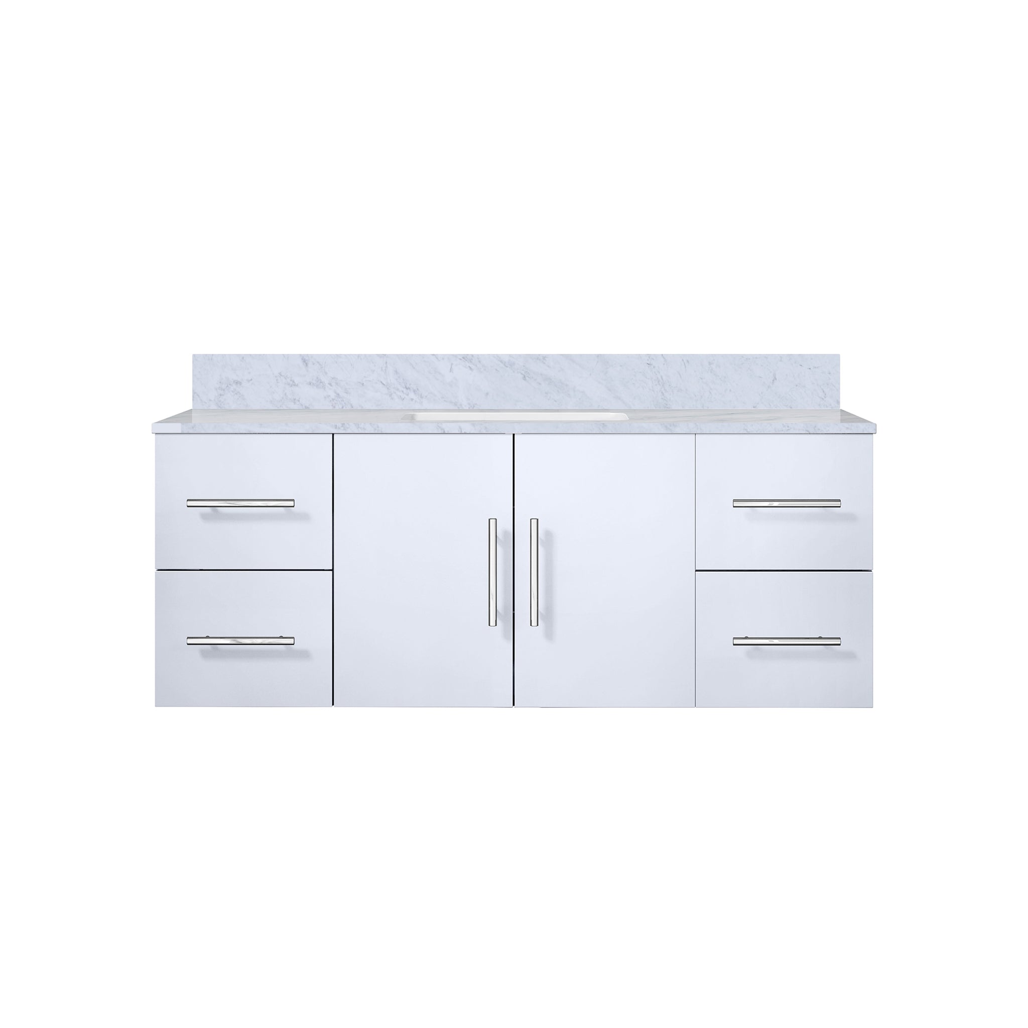 Geneva 48 in. Bathroom Floating Bathroom Vanity With Undermount Ceramic Sink With White Carrara Marble Top