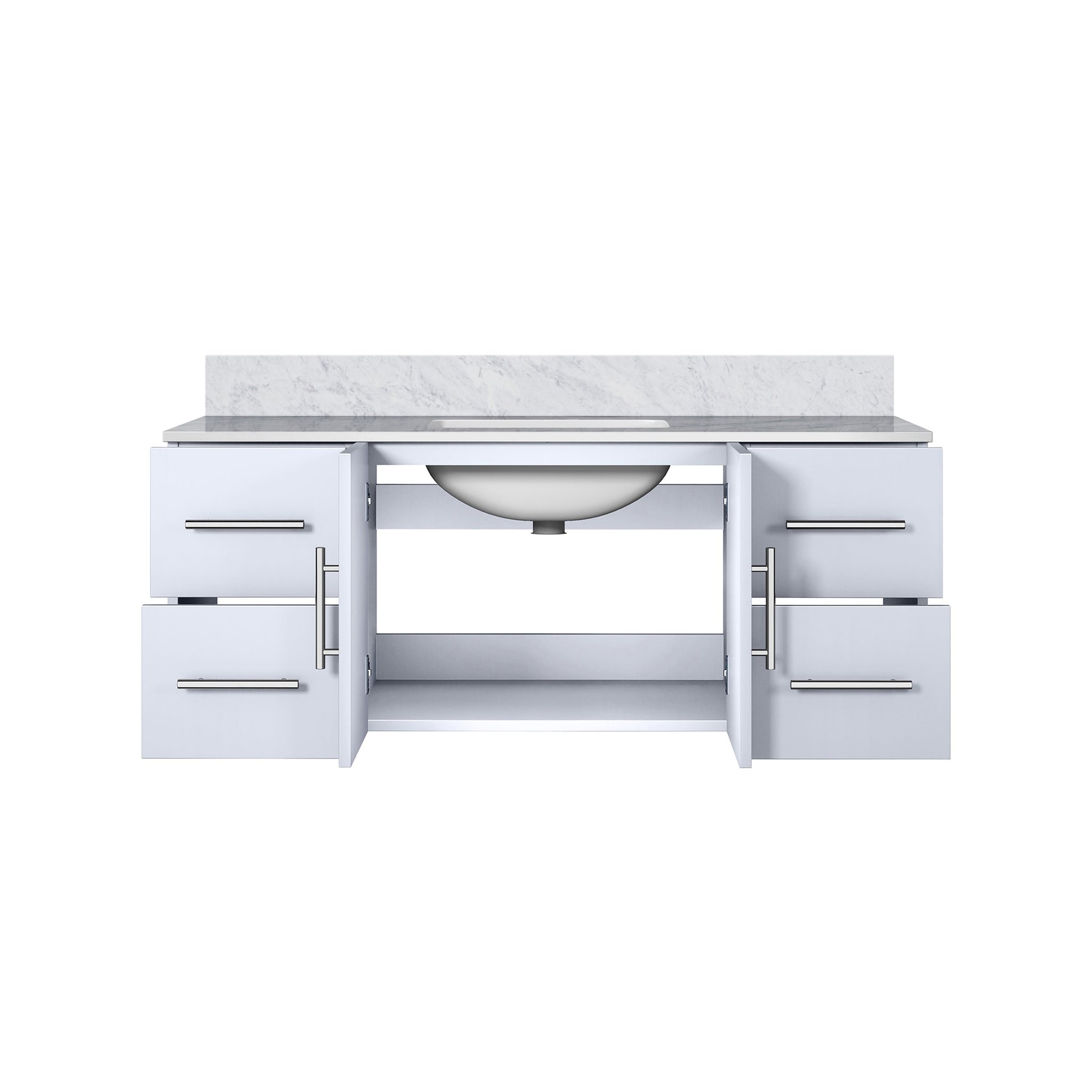 Geneva 48 in. Bathroom Floating Bathroom Vanity With Undermount Ceramic Sink With White Carrara Marble Top