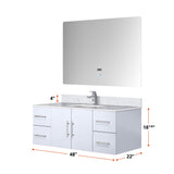 Geneva 48 in. Bathroom Floating Bathroom Vanity With Undermount Ceramic Sink With White Carrara Marble Top