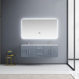 Geneva 60" Dark Grey Double Vanity, White Carrara Marble Top, White Square Sinks and 60" LED Mirror