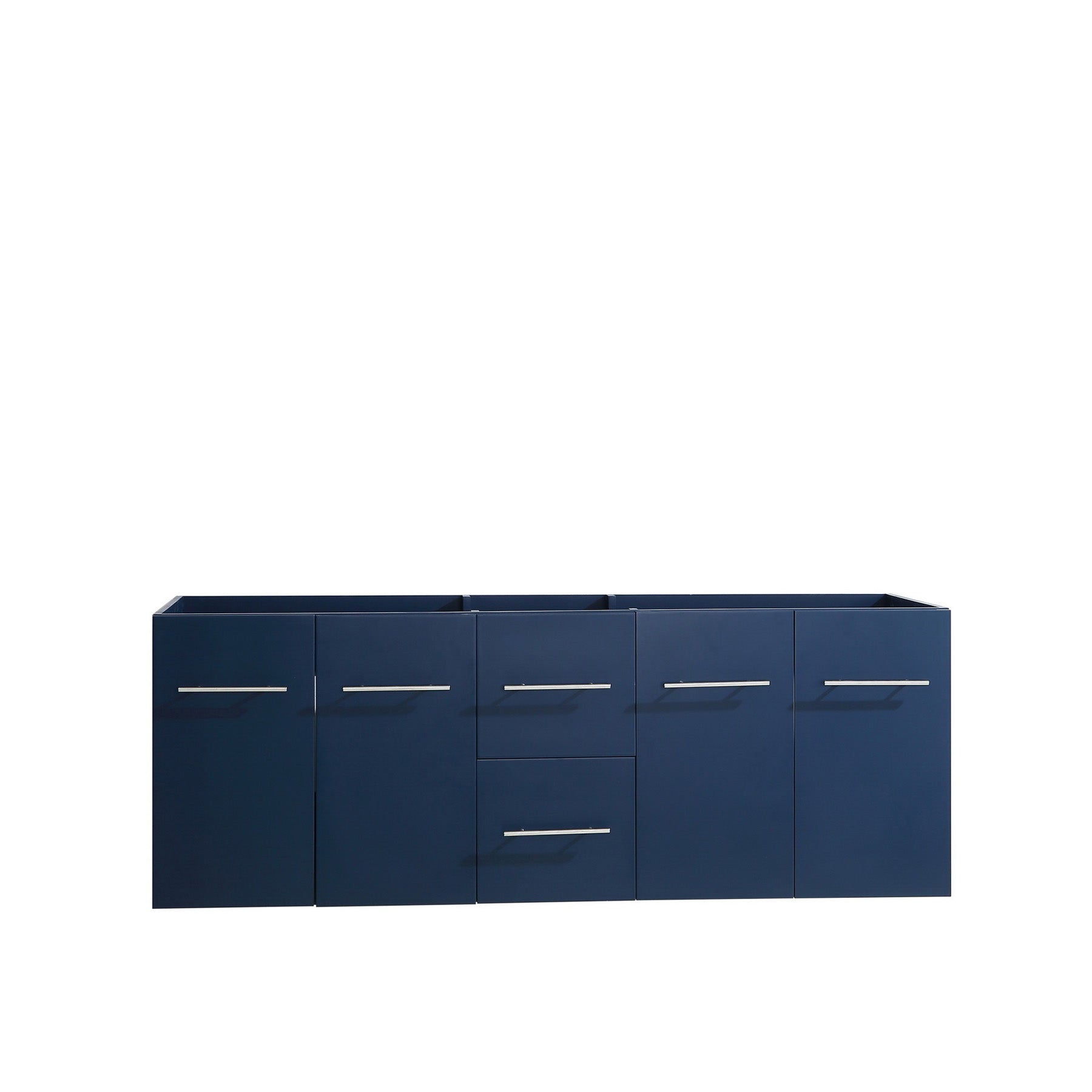 Geneva 60" Navy Blue Double Vanity, White Carrara Marble Top, White Square Sinks and 60" LED Mirror