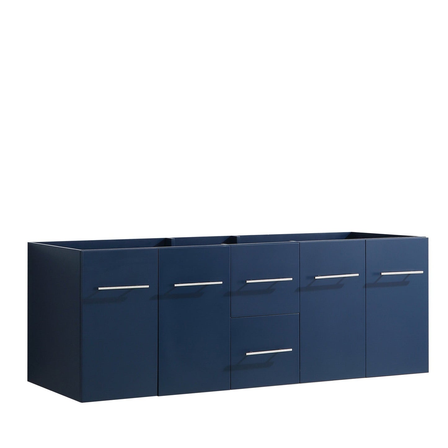 Geneva 60" Navy Blue Double Vanity, White Carrara Marble Top, White Square Sinks and 60" LED Mirror