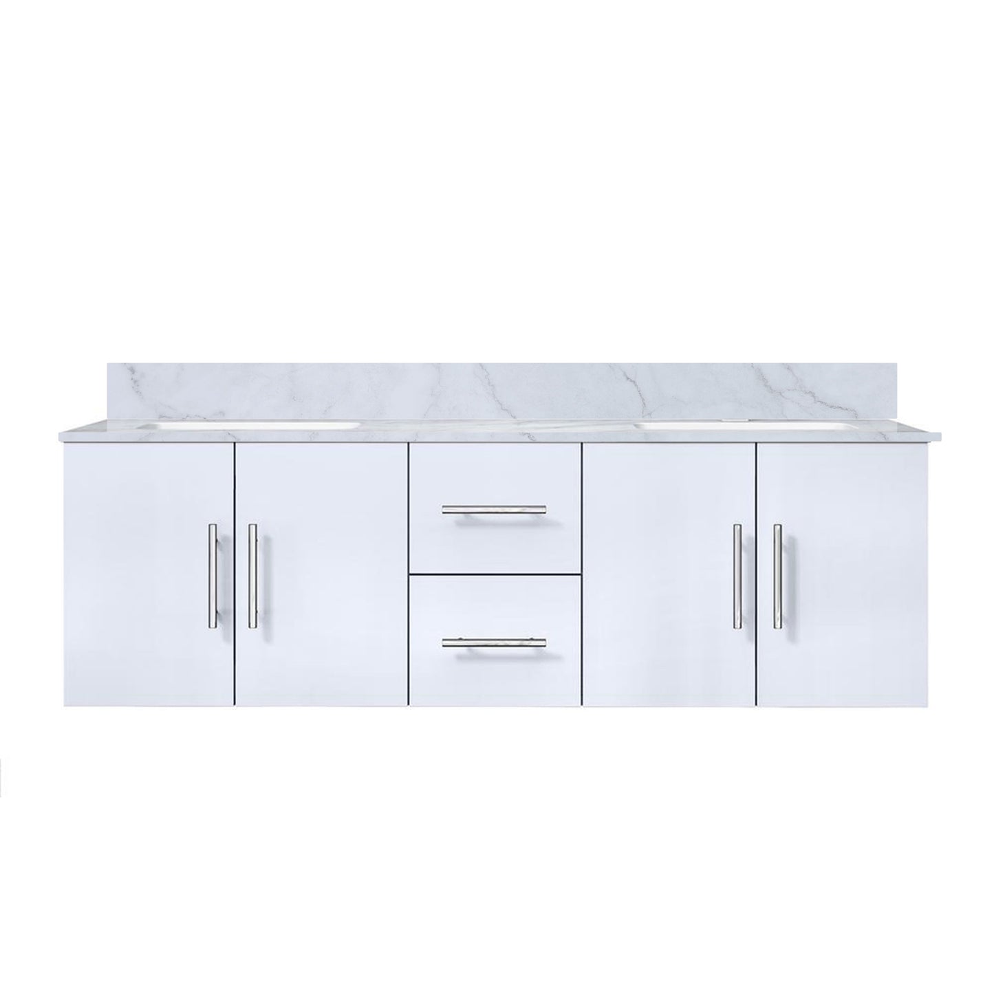 Geneva 60 in. Bathroom Floating Bathroom Vanity With Undermount Ceramic Sink With White Carrara Marble Top