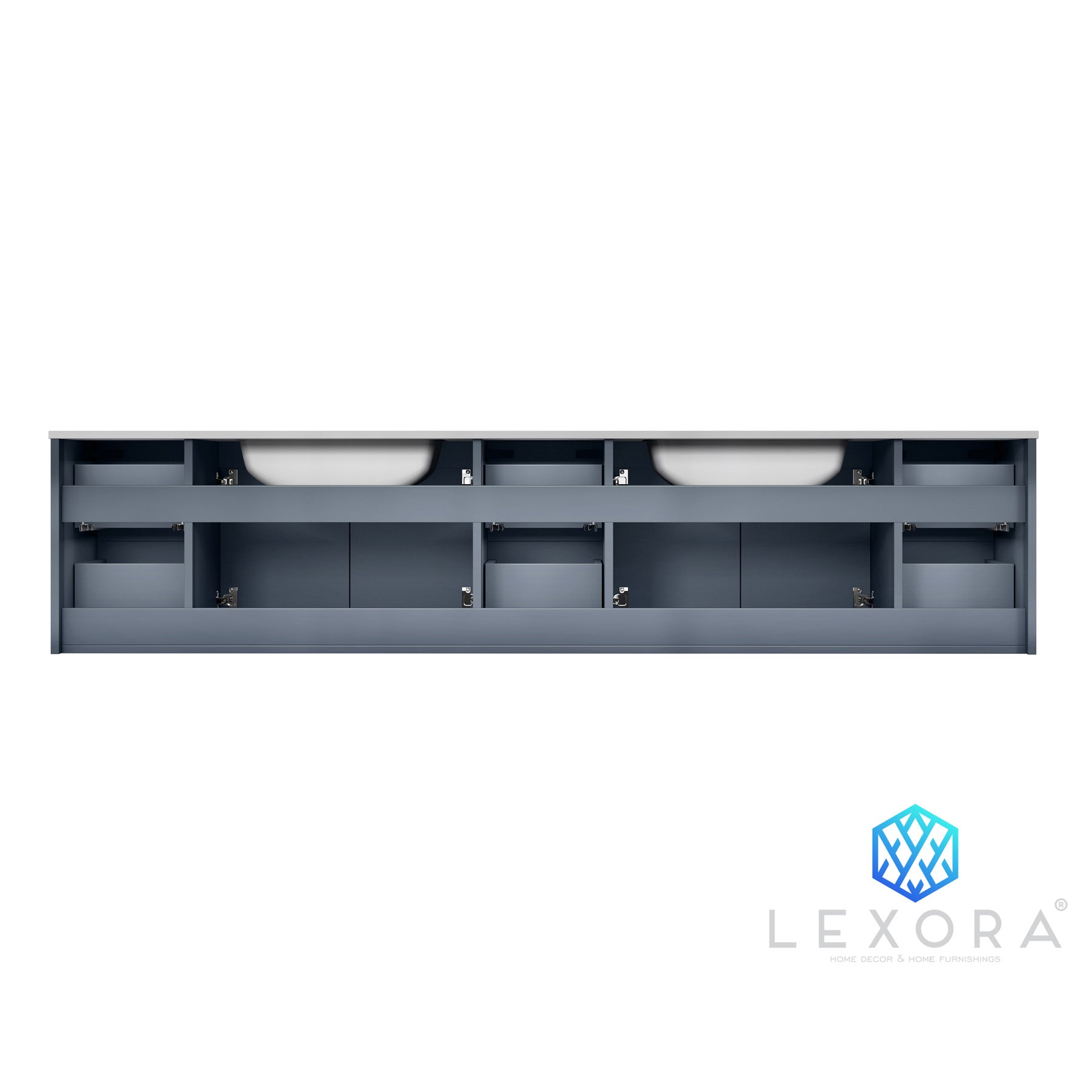 Geneva 84" Dark Grey Double Vanity, White Carrara Marble Top, White Square Sinks and 36" LED Mirrors w/ Faucets