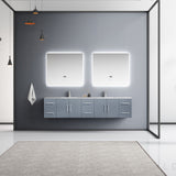 Geneva 84" Dark Grey Double Vanity, White Carrara Marble Top, White Square Sinks and 36" LED Mirrors w/ Faucets