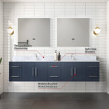 Geneva 84 in. Bathroom Floating Bathroom Vanity With Undermount Ceramic Sink With White Carrara Marble Top