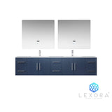 Geneva 84" Navy Blue Double Vanity, White Carrara Marble Top, White Square Sinks and 36" LED Mirrors w/ Faucets