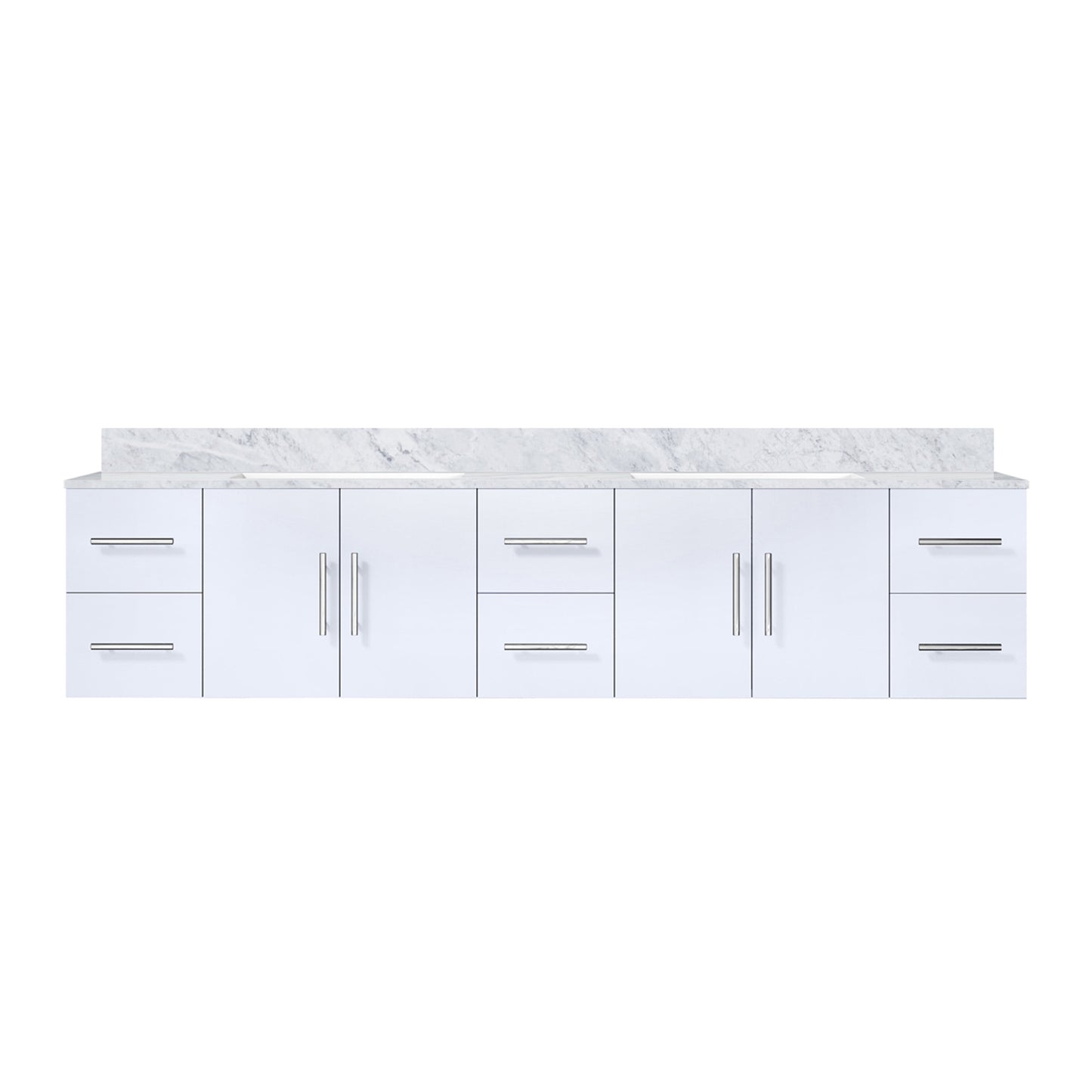 Geneva 84 in. Bathroom Floating Bathroom Vanity With Undermount Ceramic Sink With White Carrara Marble Top