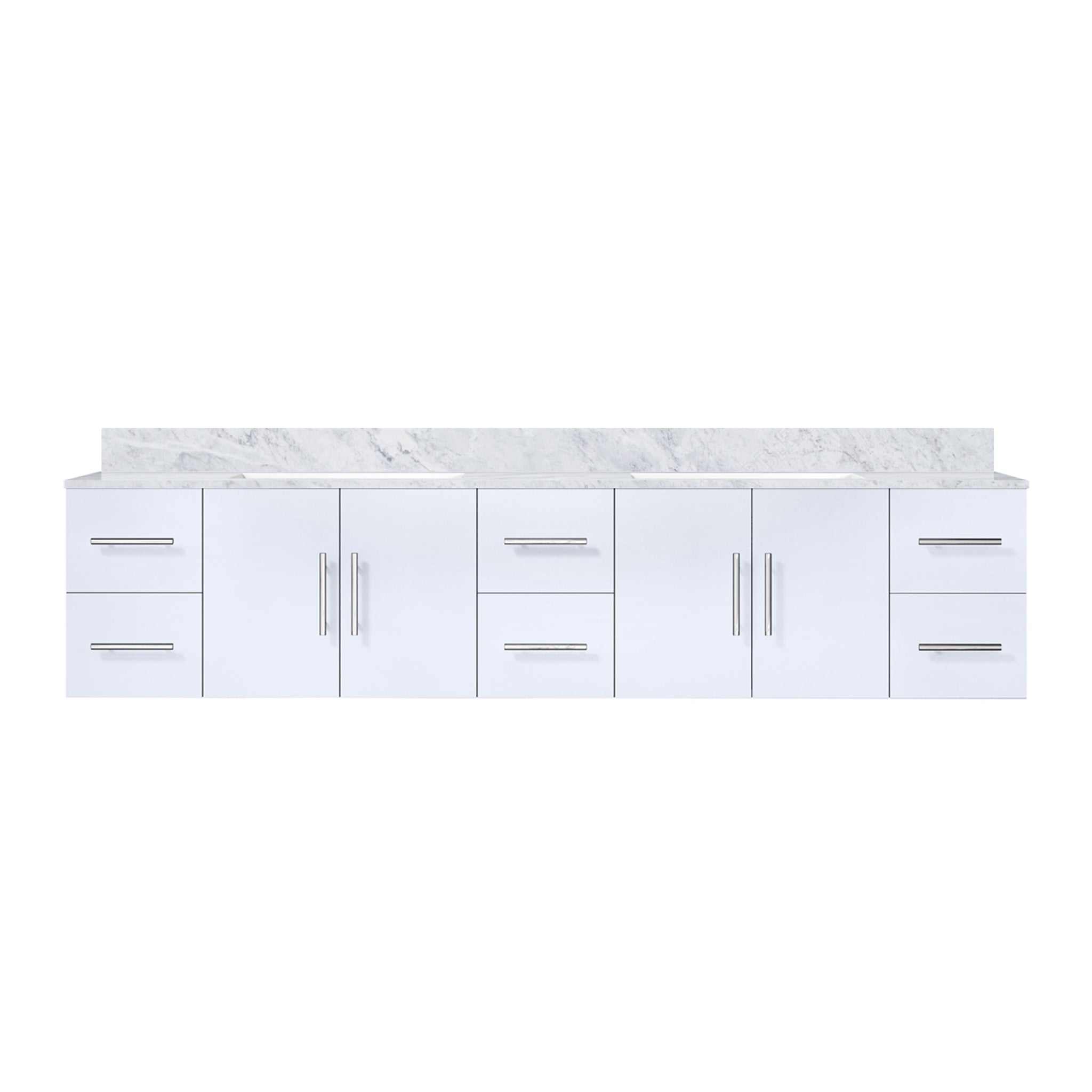 Geneva 84 in. Bathroom Floating Bathroom Vanity With Undermount Ceramic Sink With White Carrara Marble Top