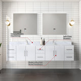 Geneva 84 in. Bathroom Floating Bathroom Vanity With Undermount Ceramic Sink With White Carrara Marble Top