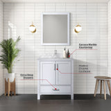 Jacques 30 in. Bathroom Freestanding Bathroom Vanity With Undermount Ceramic Sink, White Carrara Marble