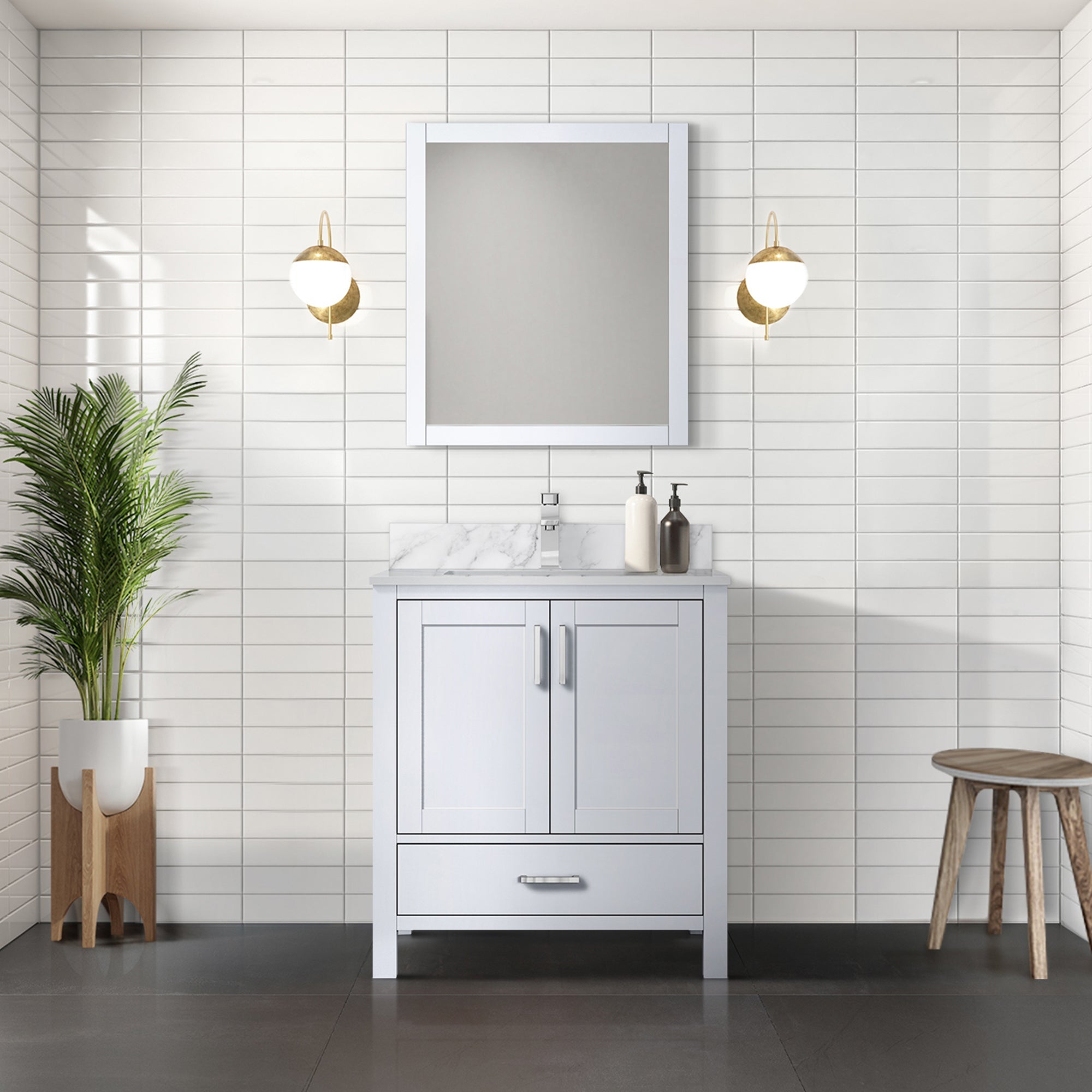 Jacques 30 in. Bathroom Freestanding Bathroom Vanity With Undermount Ceramic Sink, White Carrara Marble