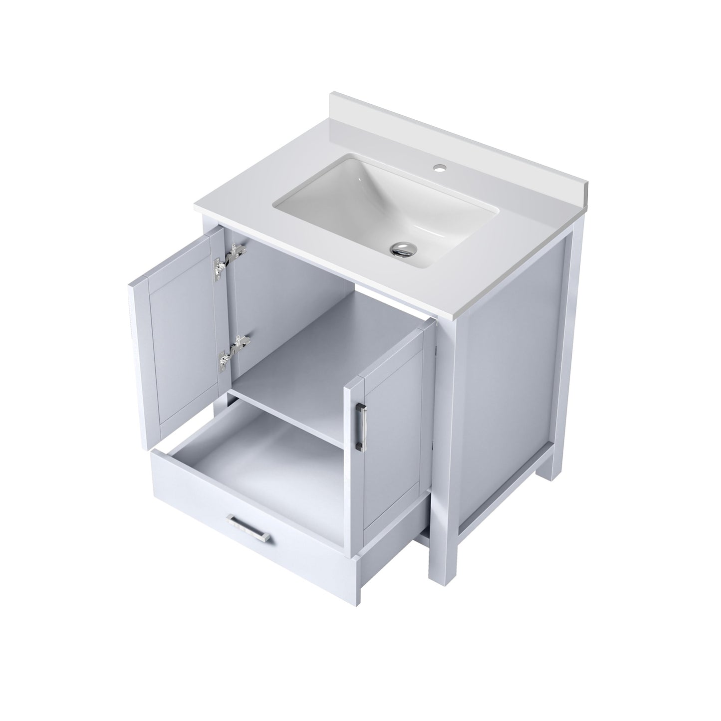 Jacques 30 in. Freestanding Bathroom Vanity with White Quartz Top, White Square Sink