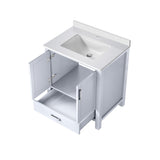 Jacques 30 in. Freestanding Bathroom Vanity with White Quartz Top, White Square Sink