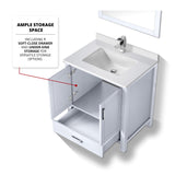 Jacques 30" White Single Vanity, White Quartz Top, White Square Sink and 28" Mirror