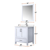 Jacques 30" White Single Vanity, White Quartz Top, White Square Sink and 28" Mirror