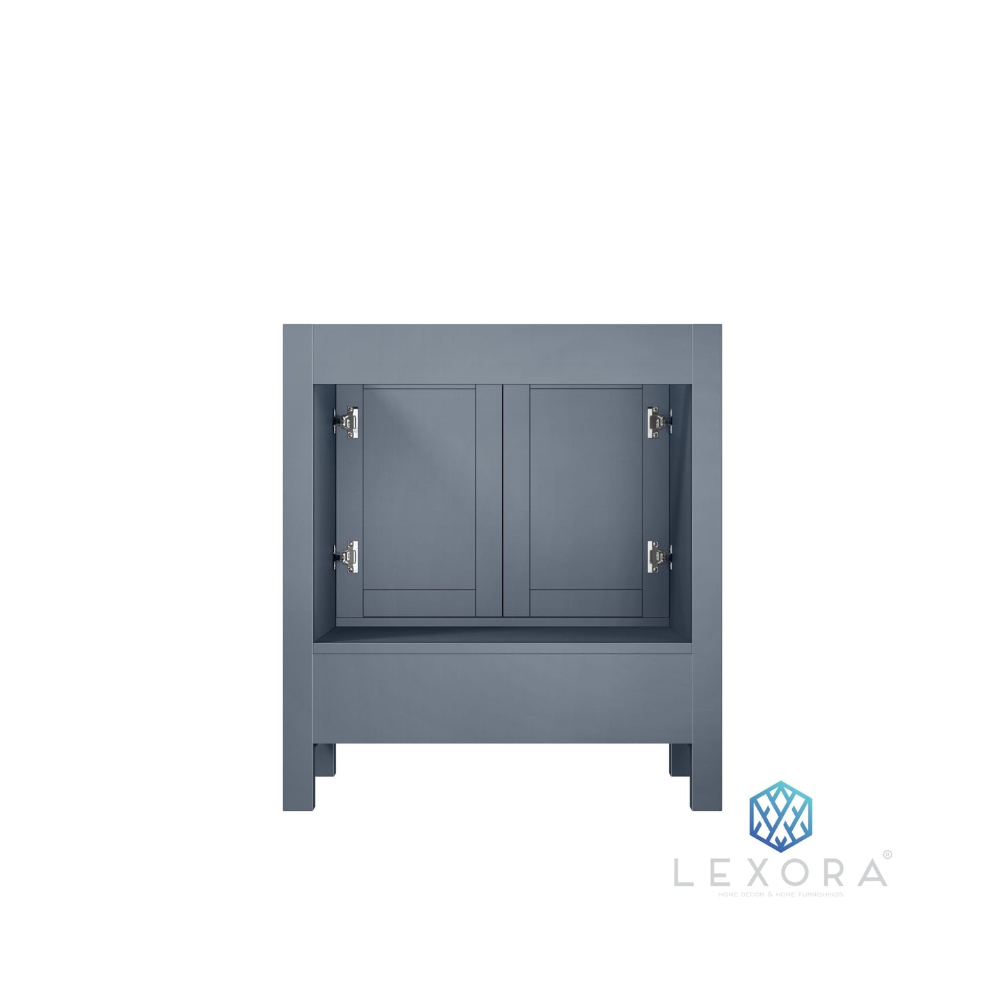 Jacques 30" Dark Grey Single Vanity, White Carrara Marble Top, White Square Sink and 28" Mirror w/ Faucet