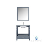 Jacques 30" Dark Grey Single Vanity, White Carrara Marble Top, White Square Sink and 28" Mirror w/ Faucet