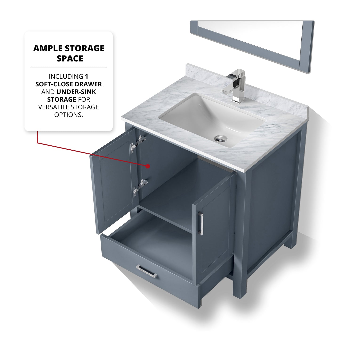 Jacques 30 in. Bathroom Freestanding Bathroom Vanity With Undermount Ceramic Sink, White Carrara Marble