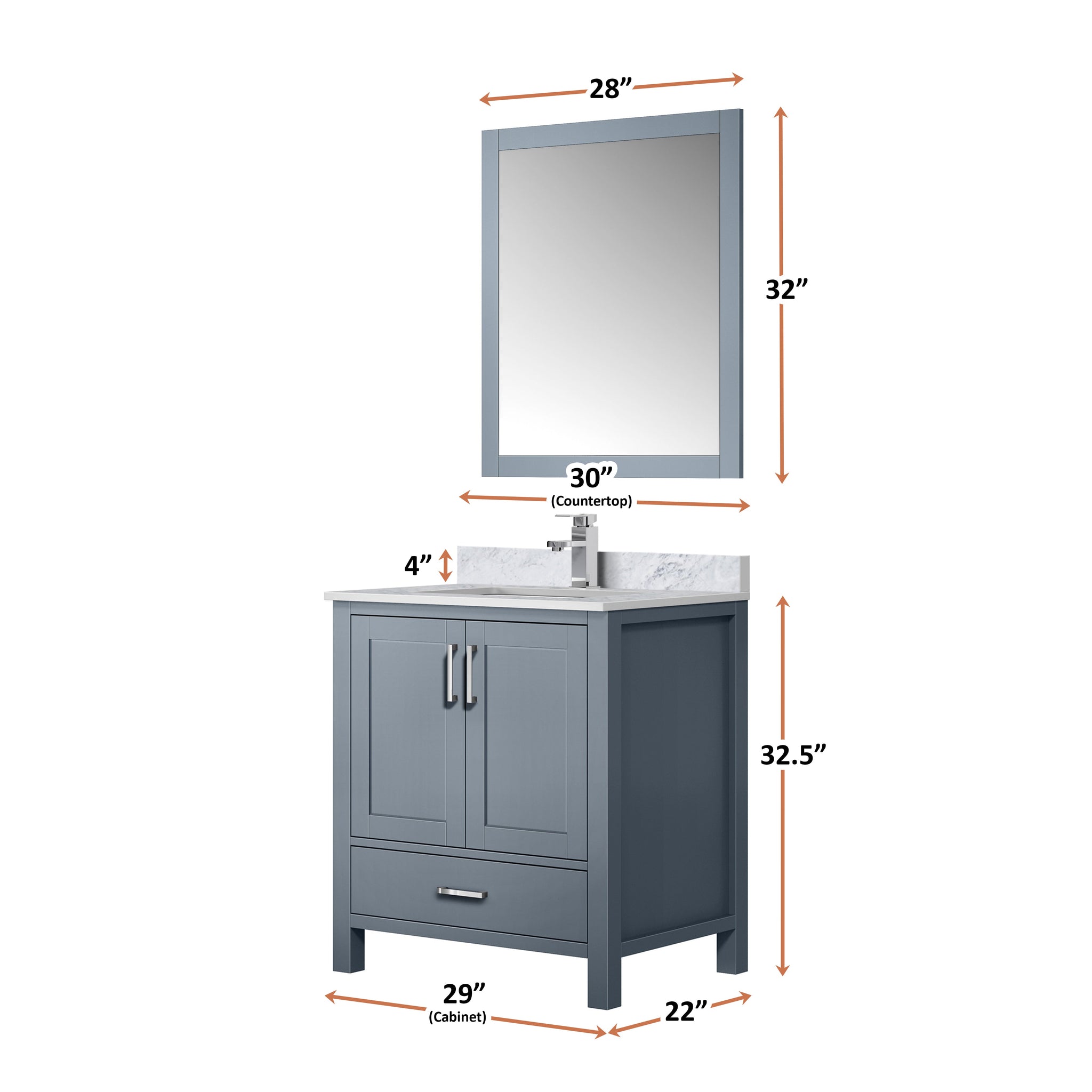 Jacques 30 in. Bathroom Freestanding Bathroom Vanity With Undermount Ceramic Sink, White Carrara Marble