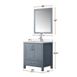 Jacques 30" Dark Grey Single Vanity, White Quartz Top, White Square Sink and 28" Mirror