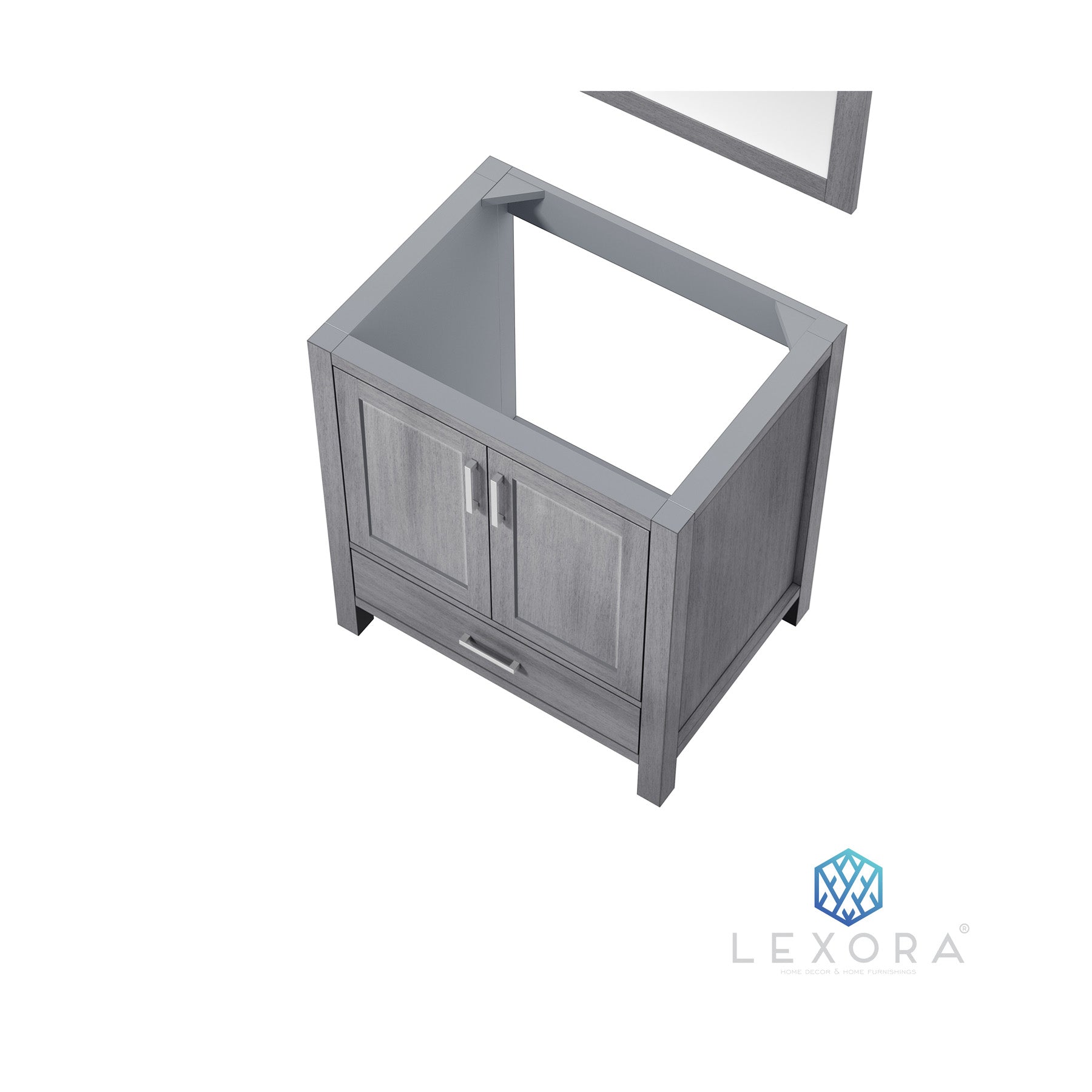 Jacques 30" Distressed Grey Single Vanity, no Top and 28" Mirror