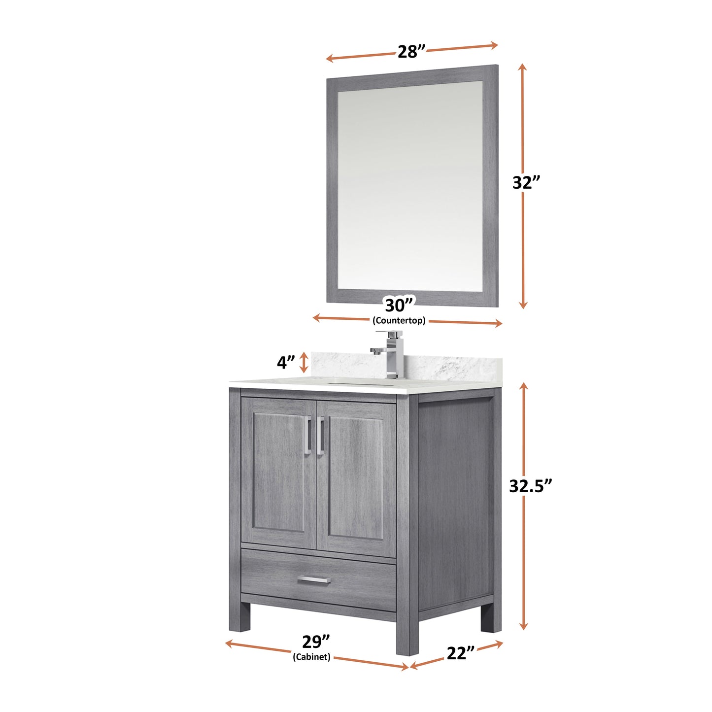 Jacques 30 in. Bathroom Freestanding Bathroom Vanity With Undermount Ceramic Sink, White Carrara Marble