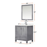 Jacques 30 in. Bathroom Freestanding Bathroom Vanity With Undermount Ceramic Sink, White Carrara Marble