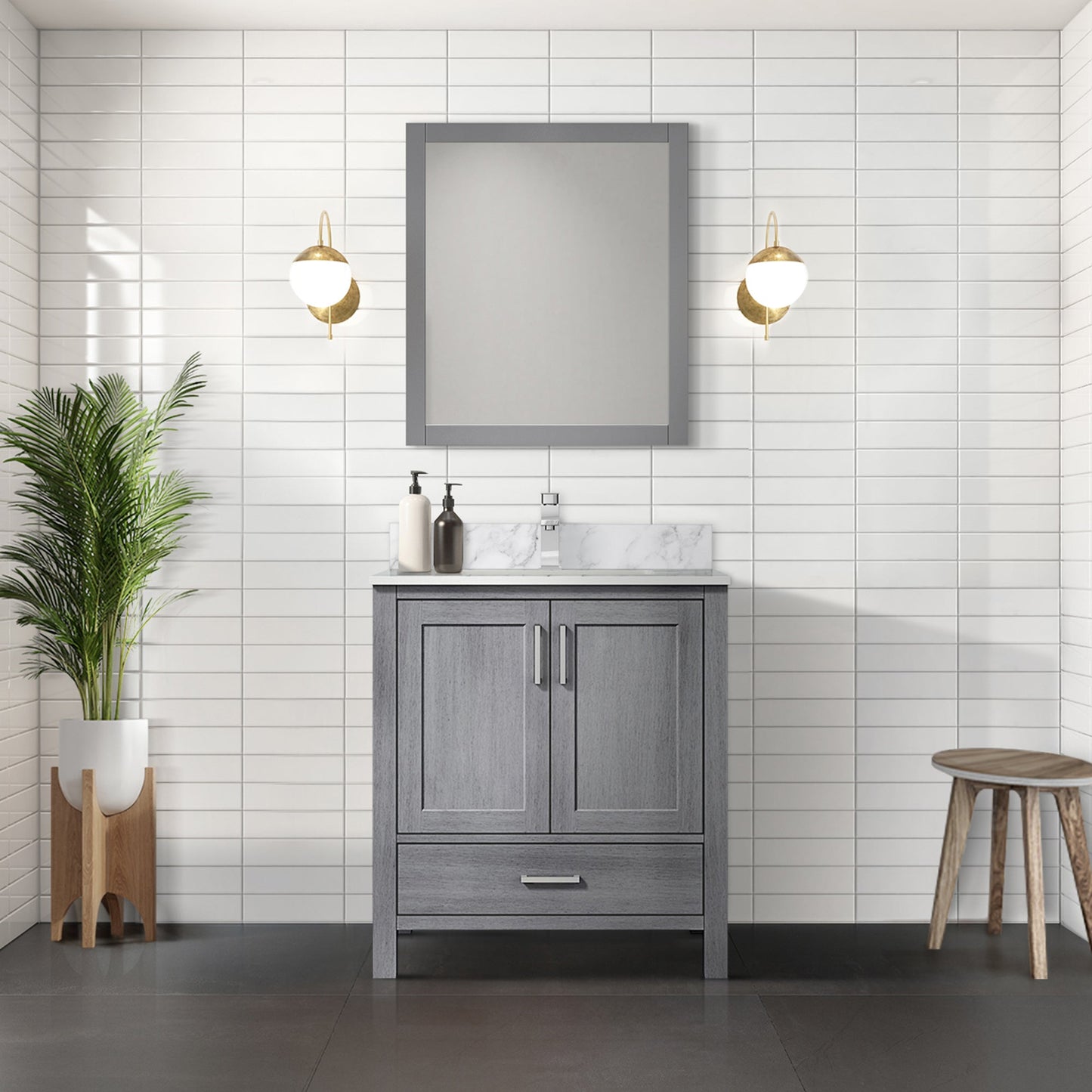 Jacques 30 in. Bathroom Freestanding Bathroom Vanity With Undermount Ceramic Sink, White Carrara Marble