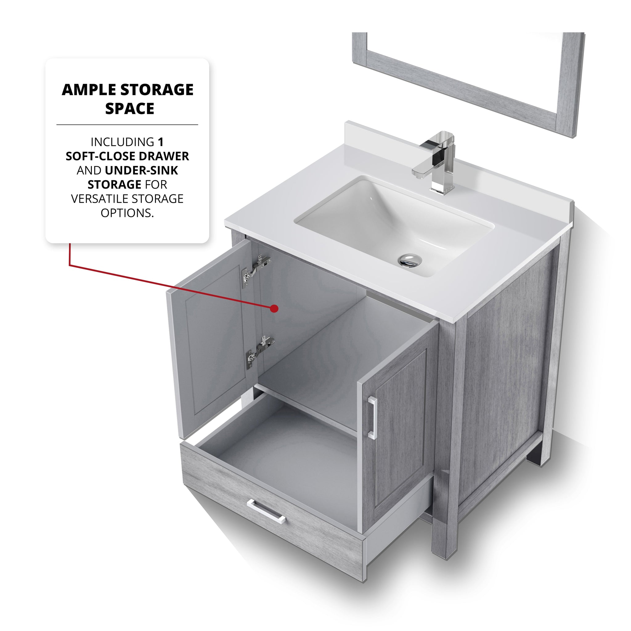 Jacques 30 in. Freestanding Bathroom Vanity with White Quartz Top, White Square Sink