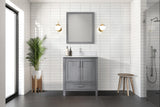 Jacques 30" Distressed Grey Single Vanity, White Quartz Top, White Square Sink and 28" Mirror
