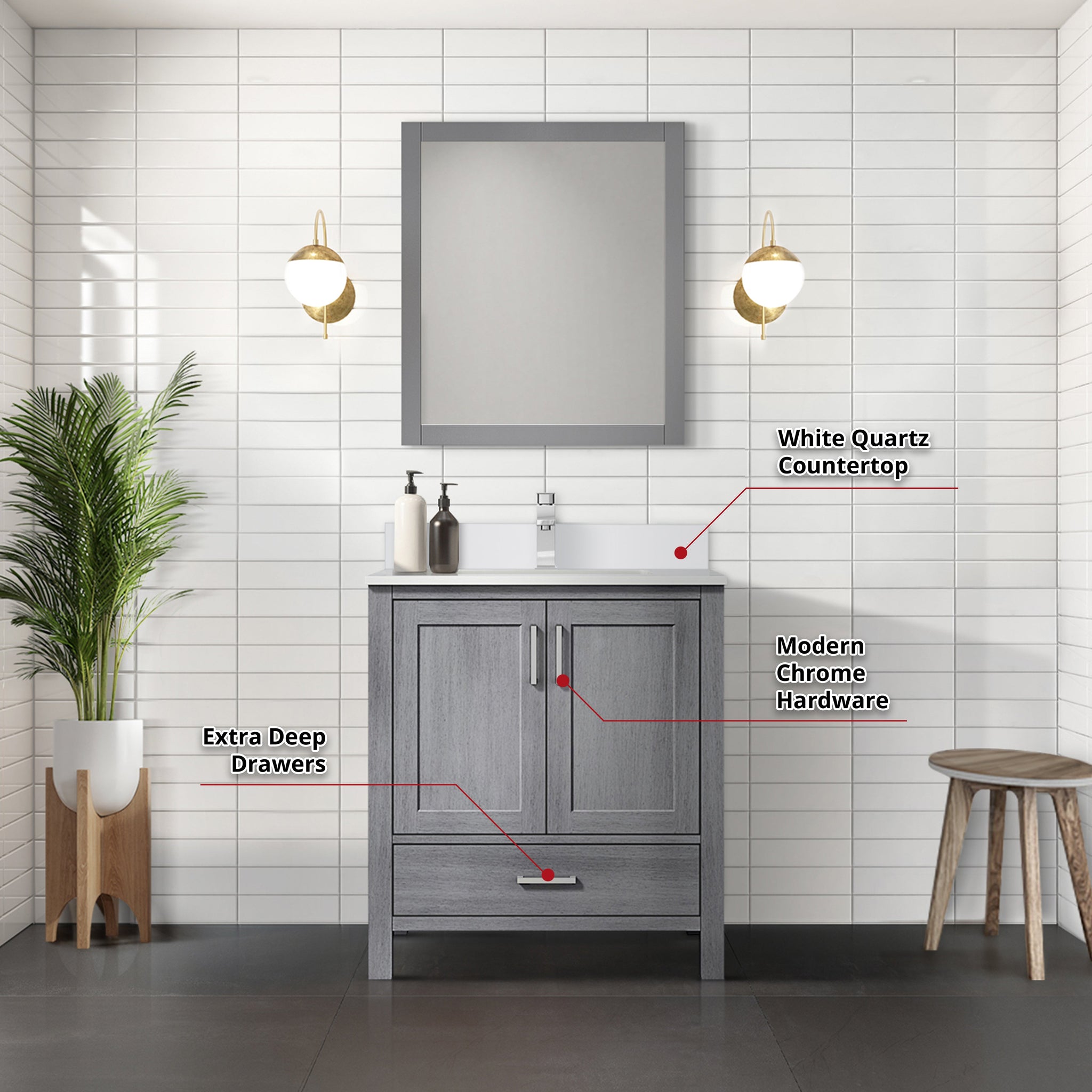 Jacques 72 in. Freestanding Bathroom Vanity with White Quartz Top, White Square Sink