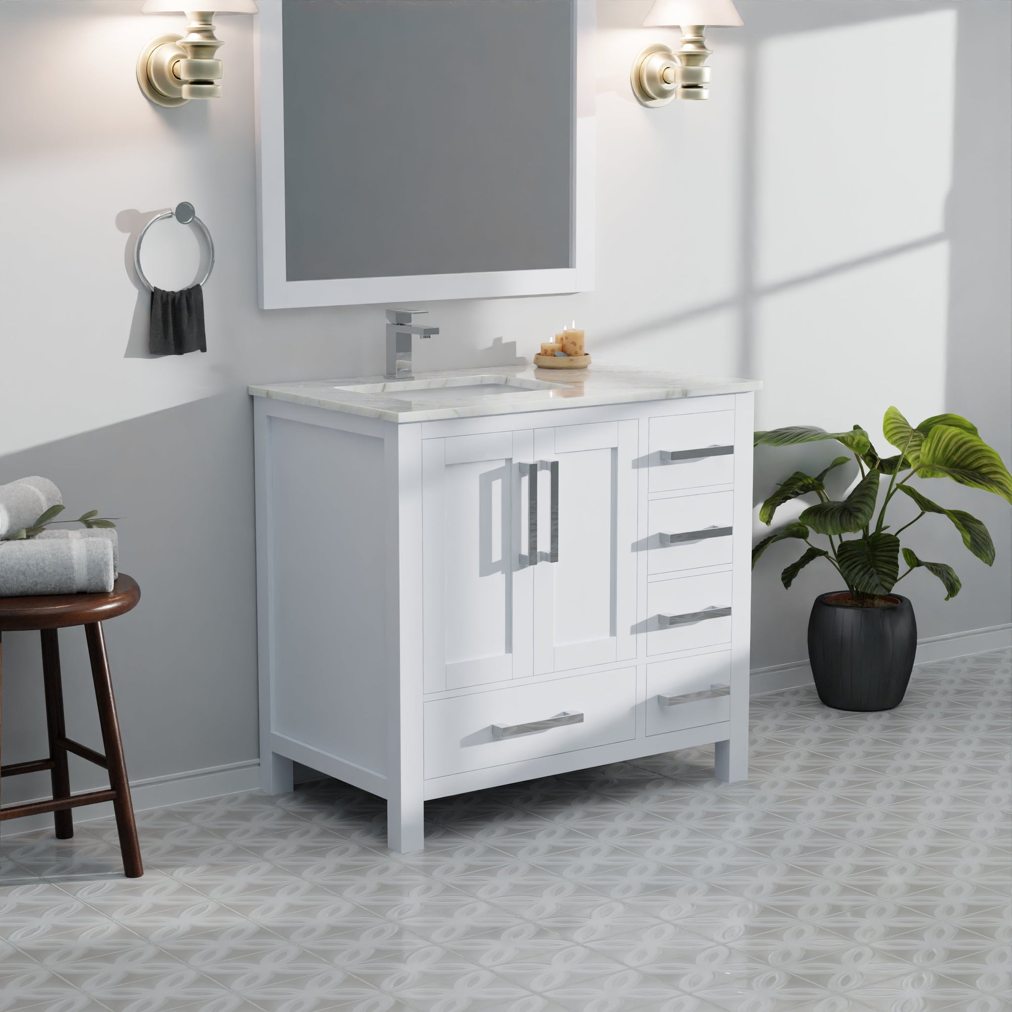 Jacques 36 in. W x 22 in. D Left Offset White Bath Vanity