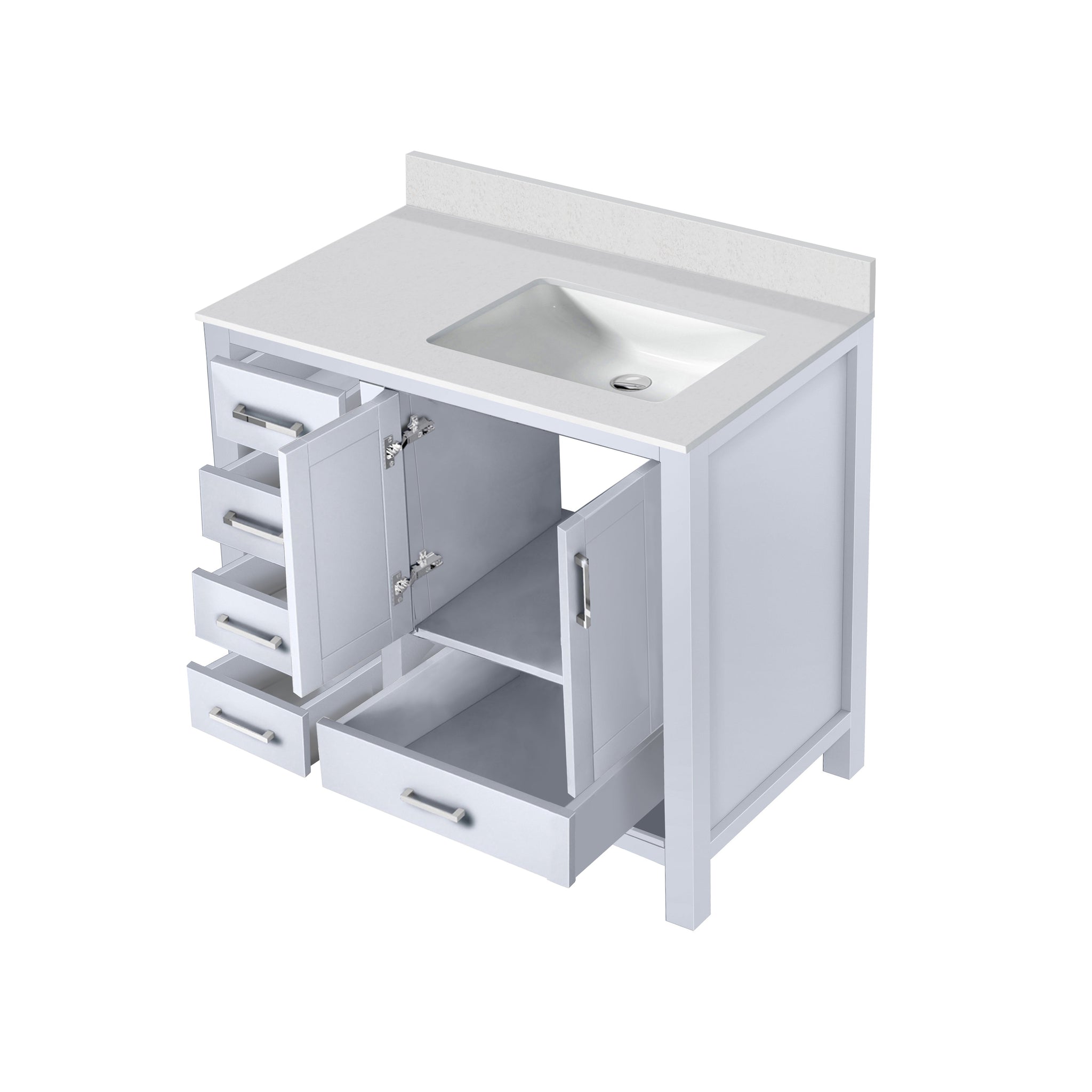 Jacques 30 in. Right Freestanding Bathroom Vanity with White Quartz Top, White Square Sink