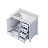 Jacques Navy 30 in. Left Freestanding Bathroom Vanity with White Carrara Marble Top, White Square Sink