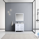 Jacques 36" White Single Vanity, White Carrara Marble Top, White Square Sink and 34" Mirror - Left Version