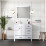 Jacques Navy 30 in. Left Freestanding Bathroom Vanity with White Carrara Marble Top, White Square Sink