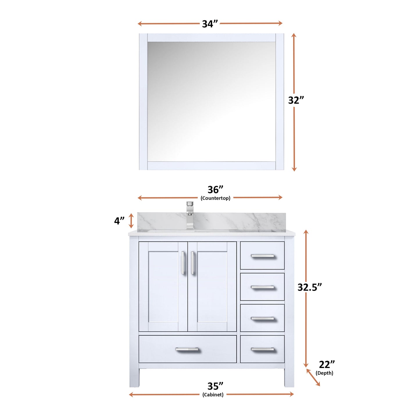 Jacques Navy 30 in. Left Freestanding Bathroom Vanity with White Carrara Marble Top, White Square Sink