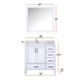 Jacques Navy 30 in. Left Freestanding Bathroom Vanity with White Carrara Marble Top, White Square Sink